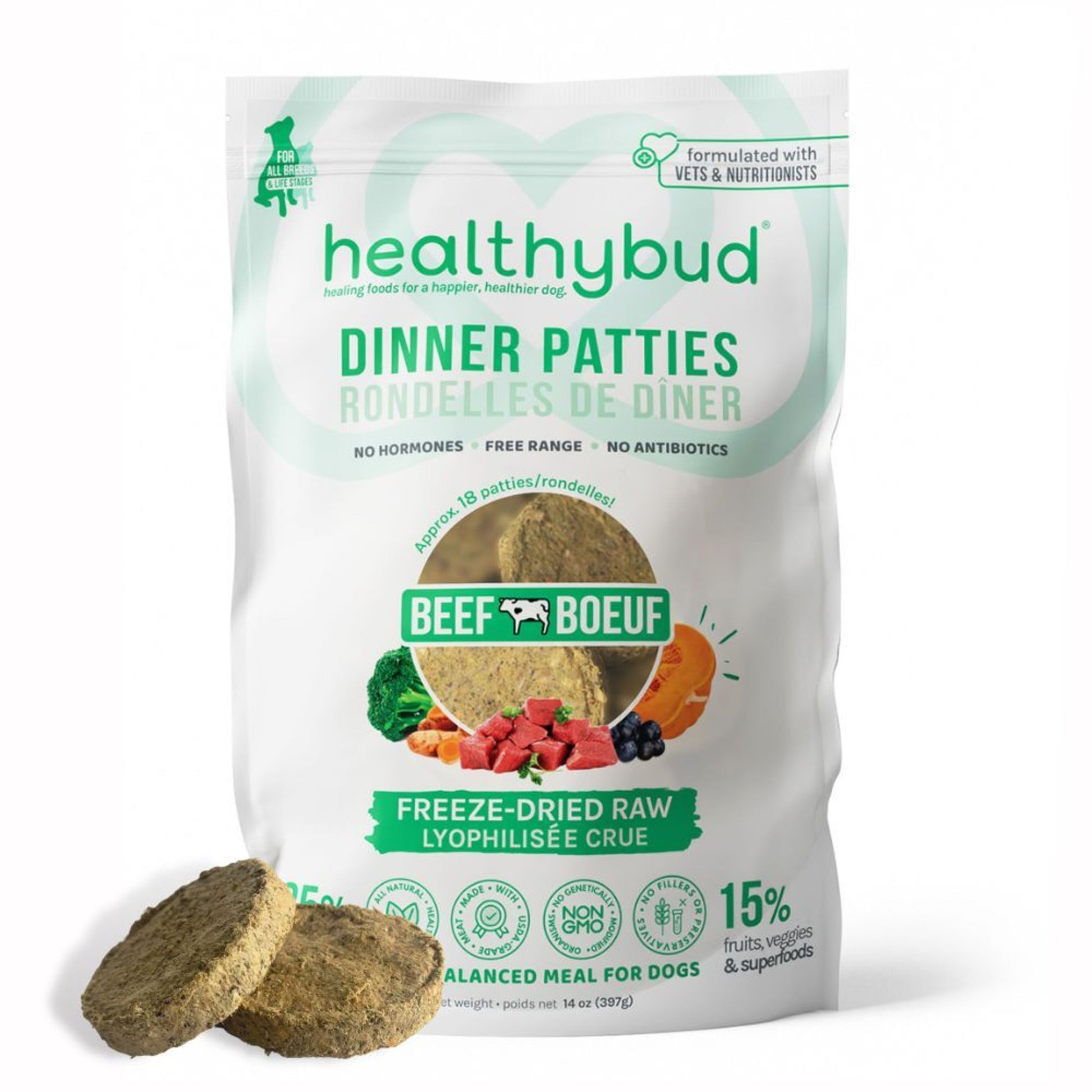 Healthybud Freeze-Dried Beef Meal Patties for Dogs 14 oz