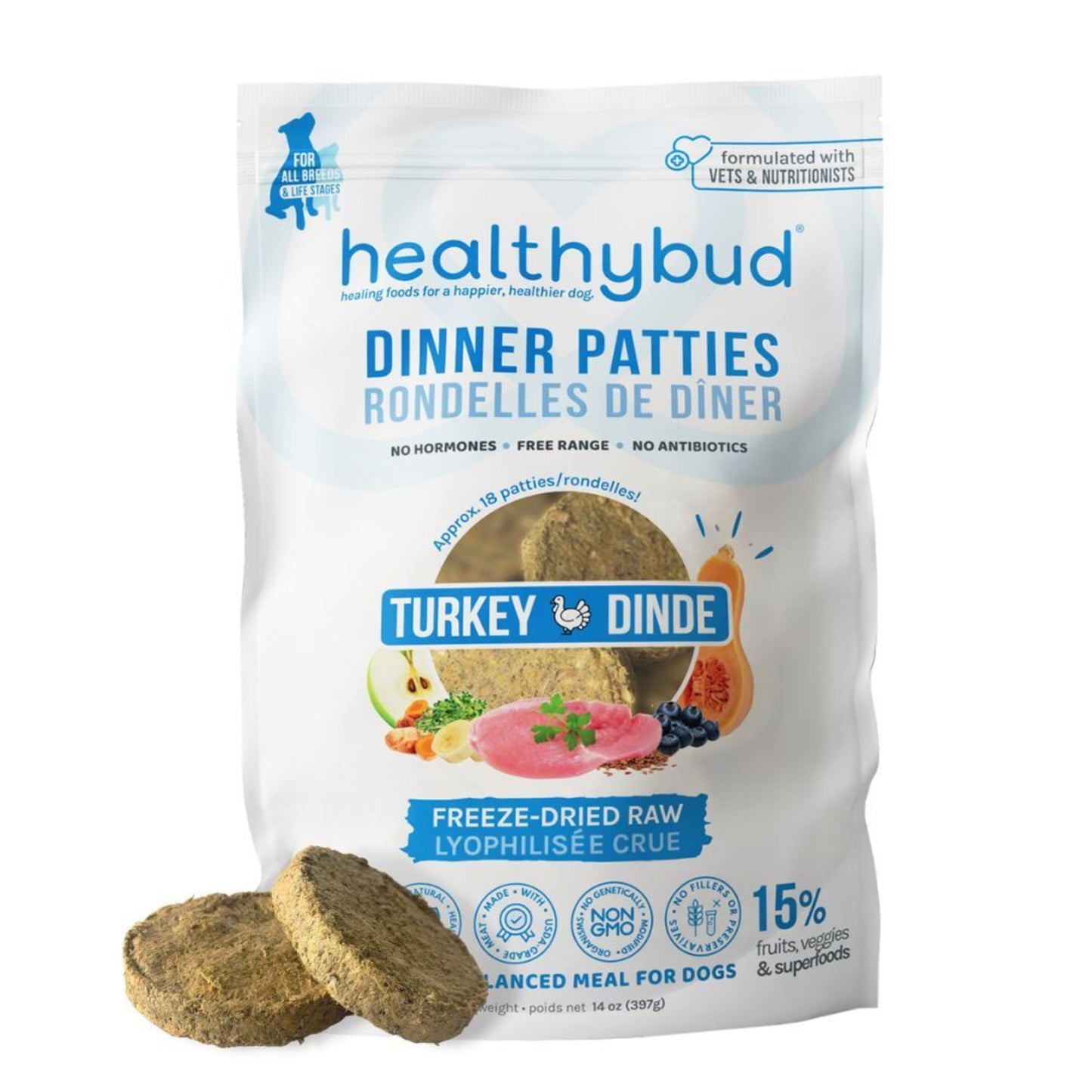 Healthybud Freeze-Dried Turkey Meal Patties for Dogs 14 oz