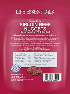 Cat-Man-Doo™ Life Essentials Freeze Dried Sirloin Beef Nugget for Cat & Dog 3 Oz