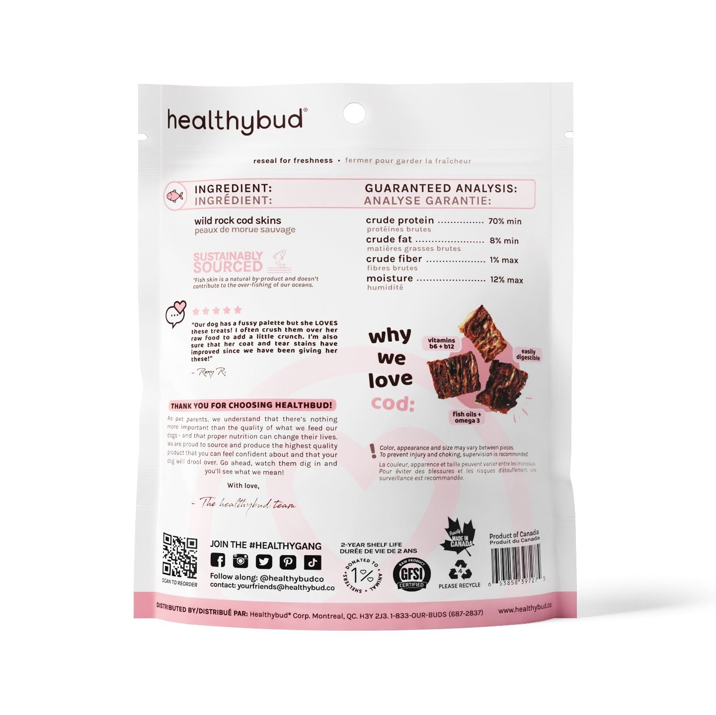 Healthybud™ Single-Ingredient Cod Skin Treats for Dogs 2.8 oz-2
